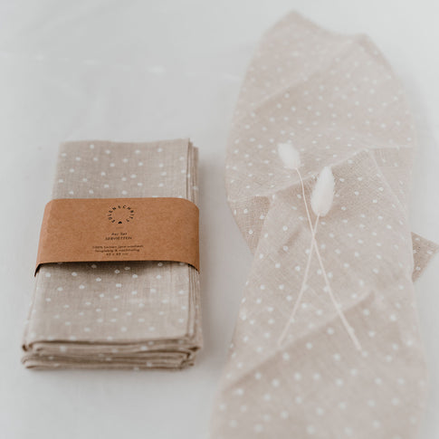 Serviettes en lin naturel à pois en lot de 4