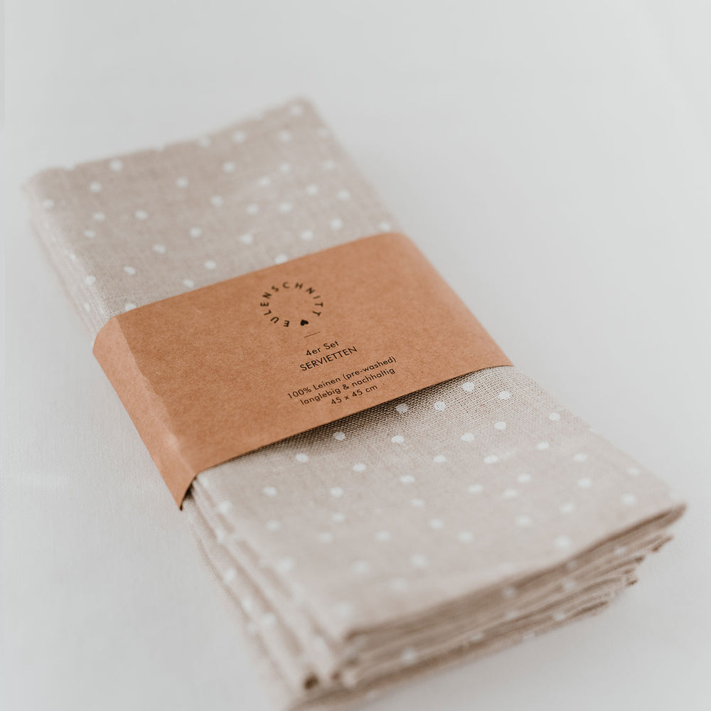 Serviettes en lin naturel à pois en lot de 4