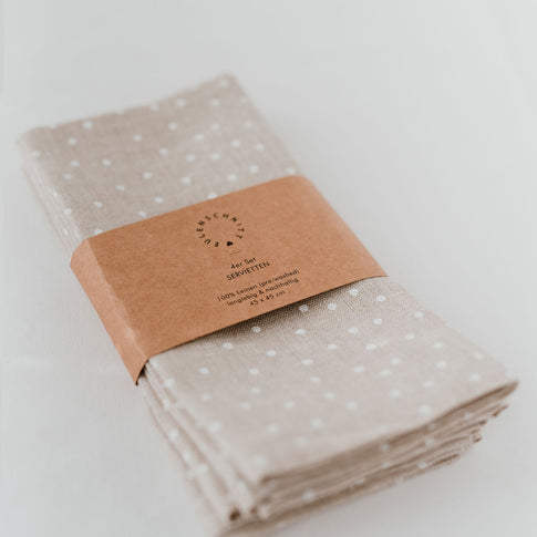 Serviettes en lin naturel à pois en lot de 4