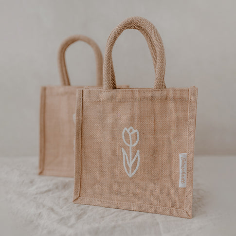 Mini cabas en jute tulipe & lièvre en lot de 2