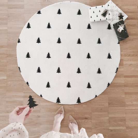 Waschbare Fußmatte Tannen Rund